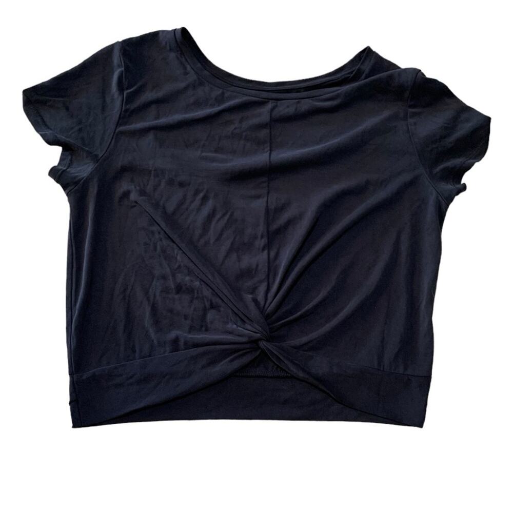 Zyia Active womens large black dark gray crop short sleeve shirt twist gym lulu